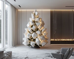 Modern Christmas tree with geometric ornaments and sleek design