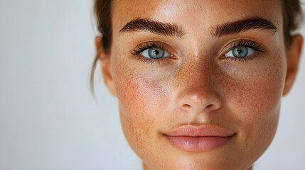 Time-lapse of a woman's face before and after a facelift, showing skin tightening and improved smoothness, soft transitions, Realistic, Natural Lighting