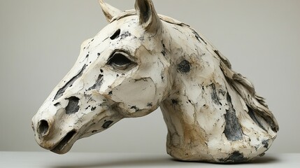 White Horse Sculpture: Close-Up of a Realistic Equine Head