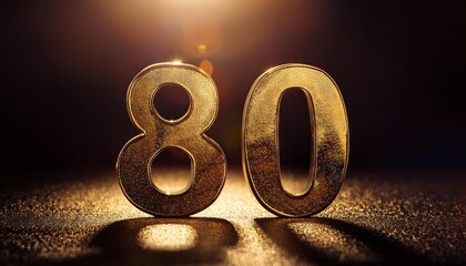Golden Number 80 Display on Dark Background