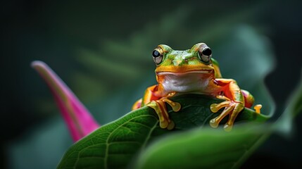 Naklejka premium Tiny Frog Perched on Leaf in Nature