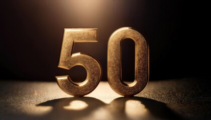 Golden Number 50 Against Dark Background