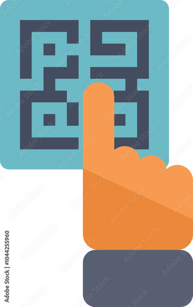 Poster hand with index finger extended is scanning a qr code for quick and easy access to information