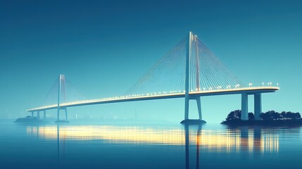 Fototapeta premium A Modern Suspension Bridge Spanning a Calm Body of Water at Dusk