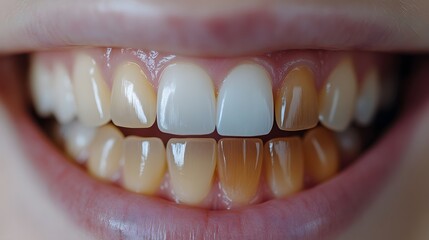 Teeth whitening infographic with step-by-step breakdown of the process, paired with before-and-after images revealing the teeth's transformation from yellow to white