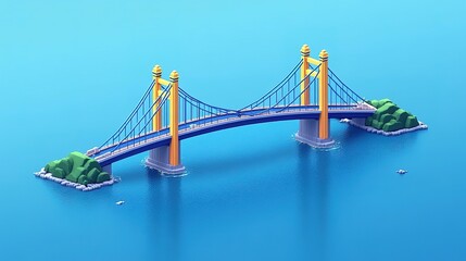 Fototapeta premium Low-Poly Suspension Bridge Over Blue Water