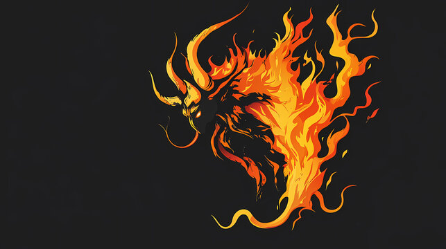 Illustration of an ifrit on a black background. Fire Djinn. Illustration