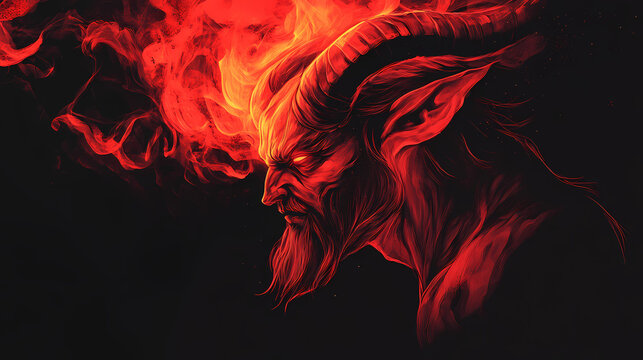 Illustration of an ifrit on a black background. Fire Djinn. Illustration