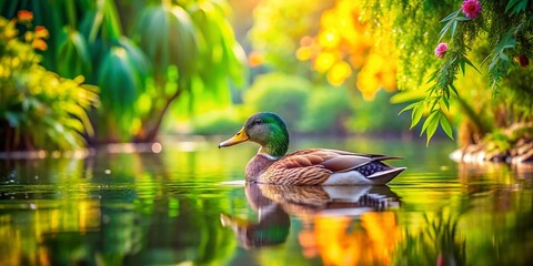 Obraz premium Watercolor Duck in Nature: Captivating Aquatic Beauty for Art and Decor