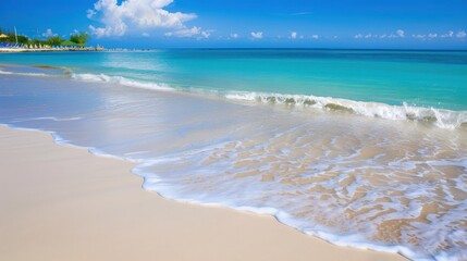 Fototapeta premium Serene Beach with Gentle Waves and Clear Water