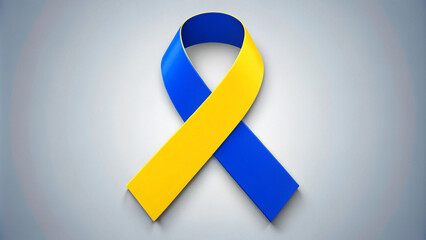 Down syndrome symbol, blue and yellow ribbon, AI generated
