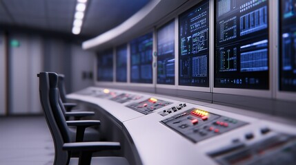 Futuristic control panel with a sleek and modern design featuring advanced digital displays automation interfaces and a range of buttons sensors