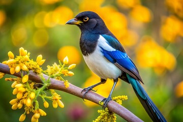 Obraz premium Yellow-billed Magpie in Bokeh Background - Sacramento Valley Wildlife Photography