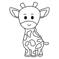 Cute kawaii giraffe coloring page outline