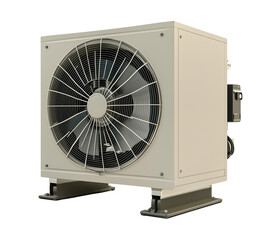 Fototapeta premium Air conditioner compressor isolated on transparent background ideal graphic elements for AC repairing services and advertisements