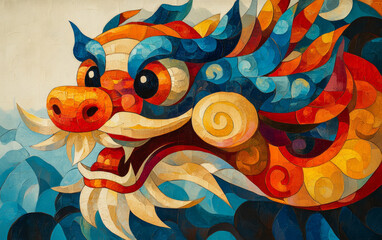 Fototapeta premium Chinese traditional mascot dragon cartoon illustration art background