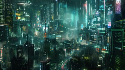 Cyberpunk Cityscape: Neon Rain