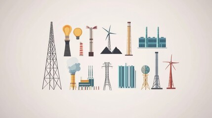Flat Vector Illustration of Nonrenewable Energy Sources