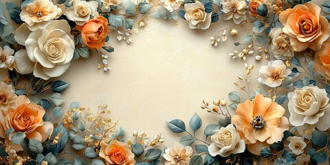 Fototapeta premium A serene and elegant floral arrangement perfect for Christmas wedding invitations, announcements, or holiday events with ample copy space in the center.