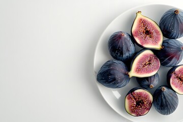 Figs on plate with white background. 