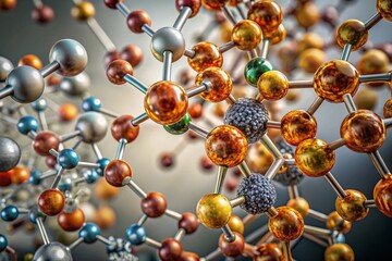 Abstract 3D Graphics of Atoms and Molecules in Low Light - Cellular Structures for Medicine and Science Concepts