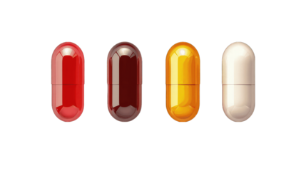 Various collection of colors pills isolated on transparent background