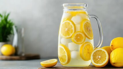 Fototapeta premium Refreshing Chilled Lemonade in a Glass Pitcher