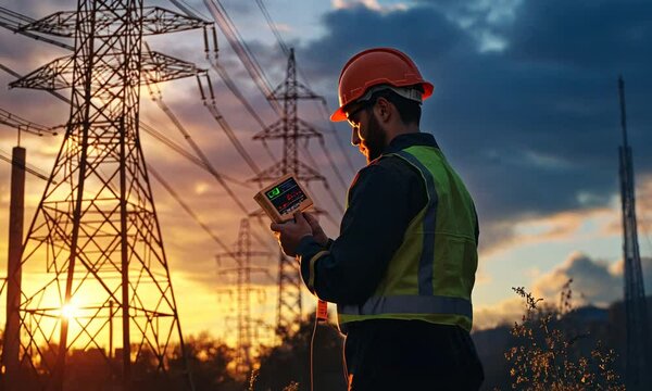 An electrical engineer inspecting a power grid installation