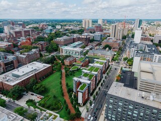 Buildings and courtyard at University of Pennsylvania, Philadelphia, Pennsylvania, United States.