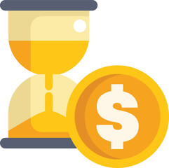 This vector illustration shows an hourglass losing sand next to a dollar coin, representing the concept of time value of money