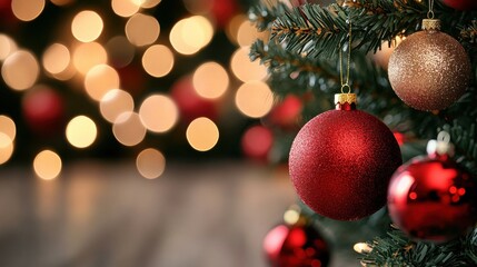 Red and Gold Christmas Ornaments Close-Up