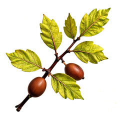Obraz premium hazelnut on a branch with yellow and green leaves clipart on a white background