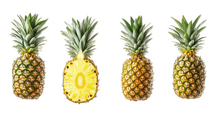 Set of collection Ripe pineapple isolated on transparent background