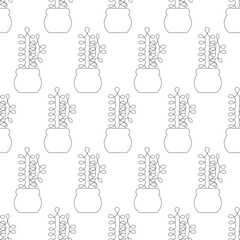 Cactus in a pot in doodle style. Simple seamless pattern. Vector illustration.