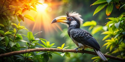 Fototapeta premium Bushy Crested Hornbill in Nature with Bokeh Effect for Wildlife Photography