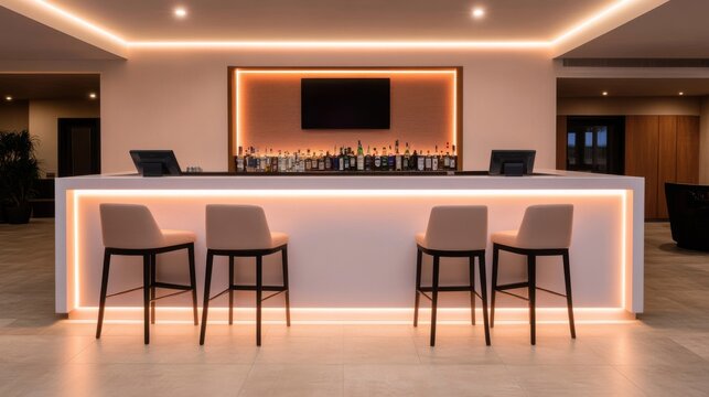 Modern Hotel Bar with Sleek Design and Mood Lighting