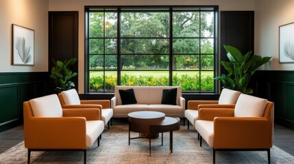 Fototapeta premium Cozy Lounge Area with Soft Lighting and Plush Seating