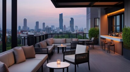 Stylish Rooftop Bar with Stunning City Skyline View
