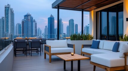 Stylish Rooftop Bar with City Skyline View