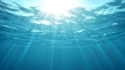 Obraz premium Underwater Waves Animation, vibrant blue ocean waves flow seamlessly, light rays dancing through the water, creating a serene and immersive aquatic atmosphere.