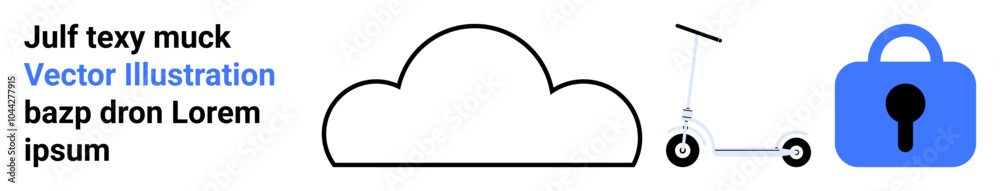 Wall mural cloud, scooter, and padlock icons with sample text. ideal for tech, transportation, cloud services, 