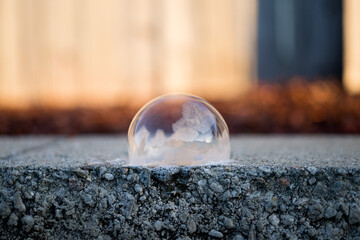 Frozen soap bubble in freezing temperatures