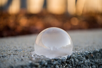 Frozen soap bubble in freezing temperatures