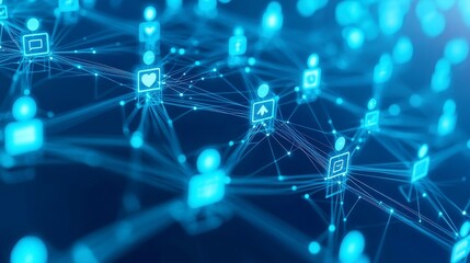 Obraz premium Global Digital Connectivity, a vibrant illustration of interconnected data networks and social media icons, symbolizing seamless global communication and technological integration.