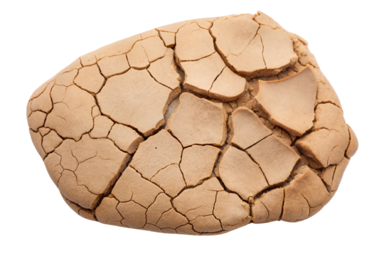 Cracked clay rock on transparent or white isolate background.