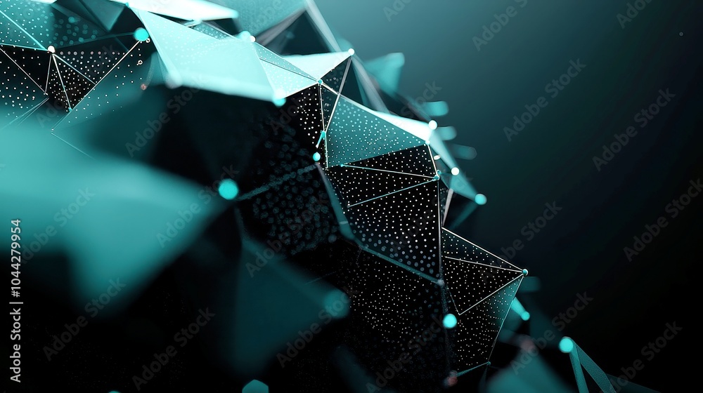 Poster futuristic network structure, triangular connections with dots and lines, representing artificial in