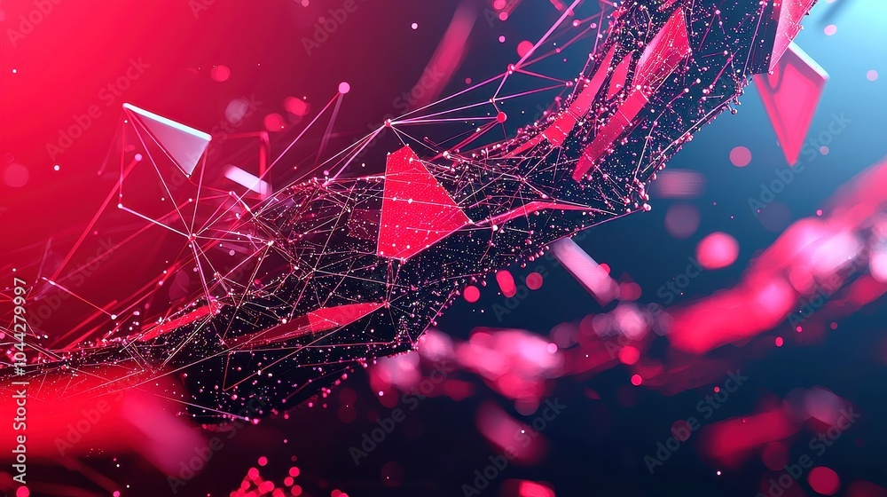 Poster futuristic network triangles, a dynamic background featuring interconnected triangles, dots, and lin