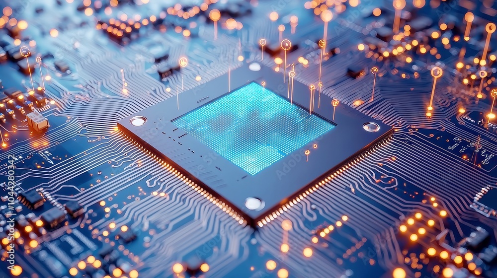 Poster futuristic circuitry in motion, an immersive depiction of advanced technology with animated circuit 