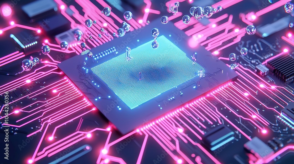 Poster futuristic circuit board animation, showcasing seamless print circuit technology with dynamic electr