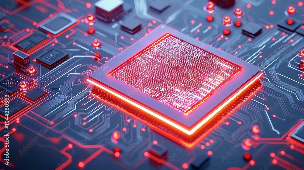 Poster futuristic circuit technology, seamless integration of advanced circuitry, dynamic data processing, 